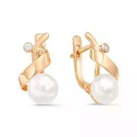 Серьги из красного золота с жемчугом и фианитами 32178A1