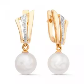 Серьги из красного золота с жемчугом и фианитами 32291A1