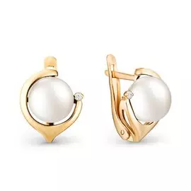 Серьги из красного золота с жемчугом и фианитами 32398.1A1