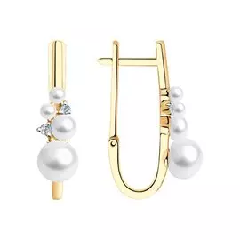 Серьги из красного золота с жемчугом и фианитами 792199