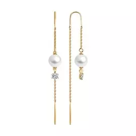 Серьги из красного золота с жемчугом и фианитами 792242