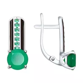 Серьги из серебра с агатами, фианитами и эмалью с родированием 92021828