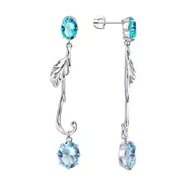 Серьги из серебра с аквамарином и кристаллами swarovski с родированием 94024351