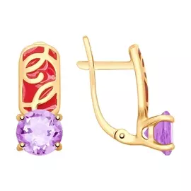 Серьги из серебра с аметистами и эмалью с позолотой и родированием 92021785