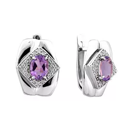 Серьги из серебра с аметистами и фианитами с родированием 21-0959-23-07