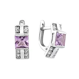 Серьги из серебра с аметистами и фианитами с родированием 21-1142-23-07