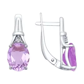 Серьги из серебра с аметистами и фианитами с родированием 92022026