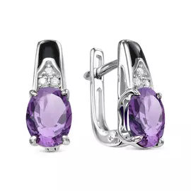 Серьги из серебра с аметистом и фианитом с родированием 02-1459/0М30-00