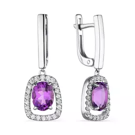Серьги из серебра с аметистом и фианитом с родированием 02-1798/00АМ-00