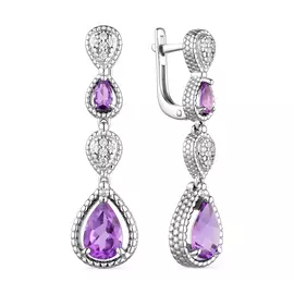 Серьги из серебра с аметистом и фианитом с родированием 02-1960/00АМ-00