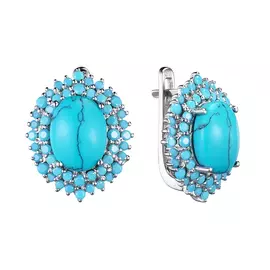 Серьги из серебра с бирюзой и бирюзой синтом 2454930114