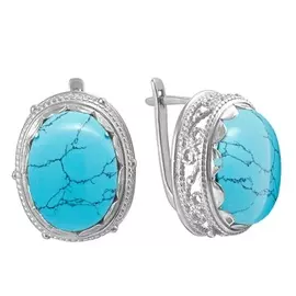 Серьги из серебра с бирюзой с родированием с1299 бирюза