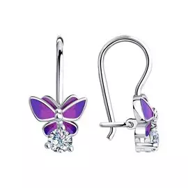 Серьги из серебра с фианитами и эмалью с родированием 94021193