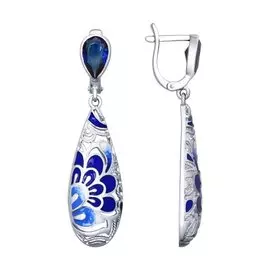 Серьги из серебра с фианитами и эмалью с родированием 94022591