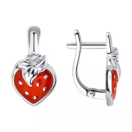 Серьги из серебра с фианитами и эмалью с родированием 94023703