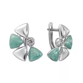 Серьги из серебра с фианитами и эмалью с родированием 94023729