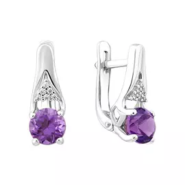 Серьги из серебра с фианитами и аметистами с родированием 21-0598-23-07