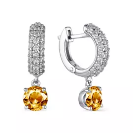 Серьги из серебра с фианитами и цитринами 02-1664/00ЦТ-00