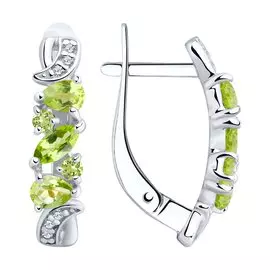 Серьги из серебра с фианитами и хризолитами 92021780