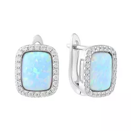 Серьги из серебра с фианитами и опали синтами с родированием И2-1307-23-61