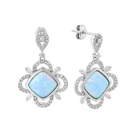 Серьги из серебра с фианитами и опали синтами с родированием И2-1310-23-61