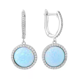 Серьги из серебра с фианитами и опали синтами с родированием И2-1312-23-61