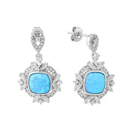 Серьги из серебра с фианитами и опали синтами с родированием И2-1313-23-61