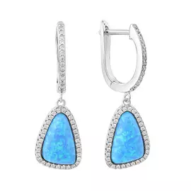 Серьги из серебра с фианитами и опали синтами с родированием И2-1315-23-61