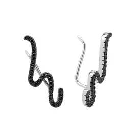 Серьги из серебра с фианитами с чернением и родированием D6447