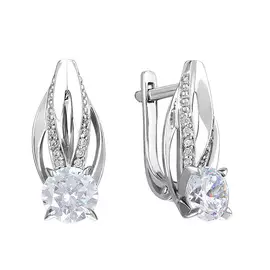 Серьги из серебра с фианитами с родированием 21-0389-23-01