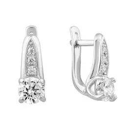 Серьги из серебра с фианитами с родированием 21-0595-23-01