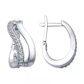 Серьги из серебра с фианитами с родированием 94022691