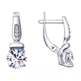 Серьги из серебра с фианитами с родированием 94022946