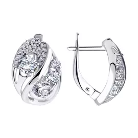 Серьги из серебра с фианитами с родированием 94023402