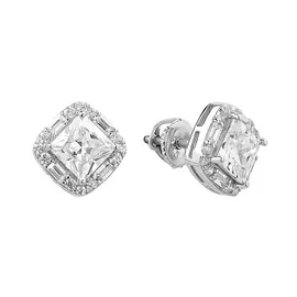 Серьги из серебра с фианитами с родированием И2-1349-23-01