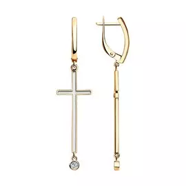 Серьги из серебра с фианитом и эмалью 93020954