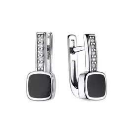 Серьги из серебра с фианитом и эмалью с родированием 02-2107/0ЭМ3-00