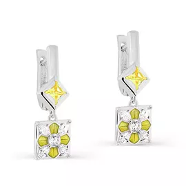 Серьги из серебра с фианитом и эмалью с родированием 12-319-0112