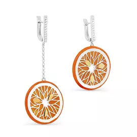 Серьги из серебра с фианитом и эмалью с родированием 2-086-7923