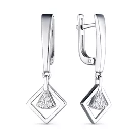 Серьги из серебра с фианитом с родированием 02-1733/00КЦ-00