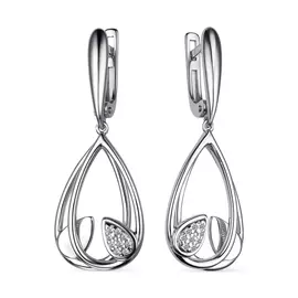 Серьги из серебра с фианитом с родированием 02-2080/00КЦ-00