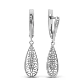 Серьги из серебра с фианитом с родированием 2-3418-001р200