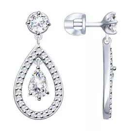 Серьги из серебра с фианитом с родированием 94022745