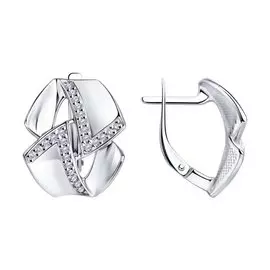 Серьги из серебра с фианитом с родированием 94024221