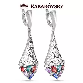 Серьги из серебра с фианитом swarovski с родированием 12-112-0900