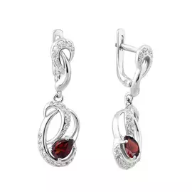 Серьги из серебра с гранатами и фианитами с родированием 21-1009-23-08
