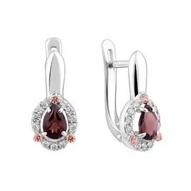 Серьги из серебра с гранатами и фианитами swarovski с родированием 21-1517-23-08