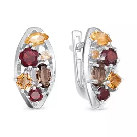 Серьги из серебра с гранатами, раух-топазами и цитринами 02-1016/0М42-00