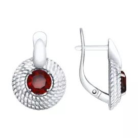Серьги из серебра с гранатами с родированием 92021738