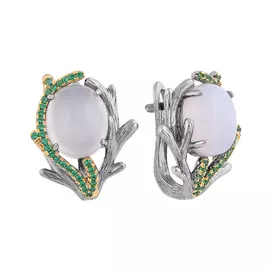 Серьги из серебра с халцедоном и шпинелью с чернением и позолотой И2-1136-21-61